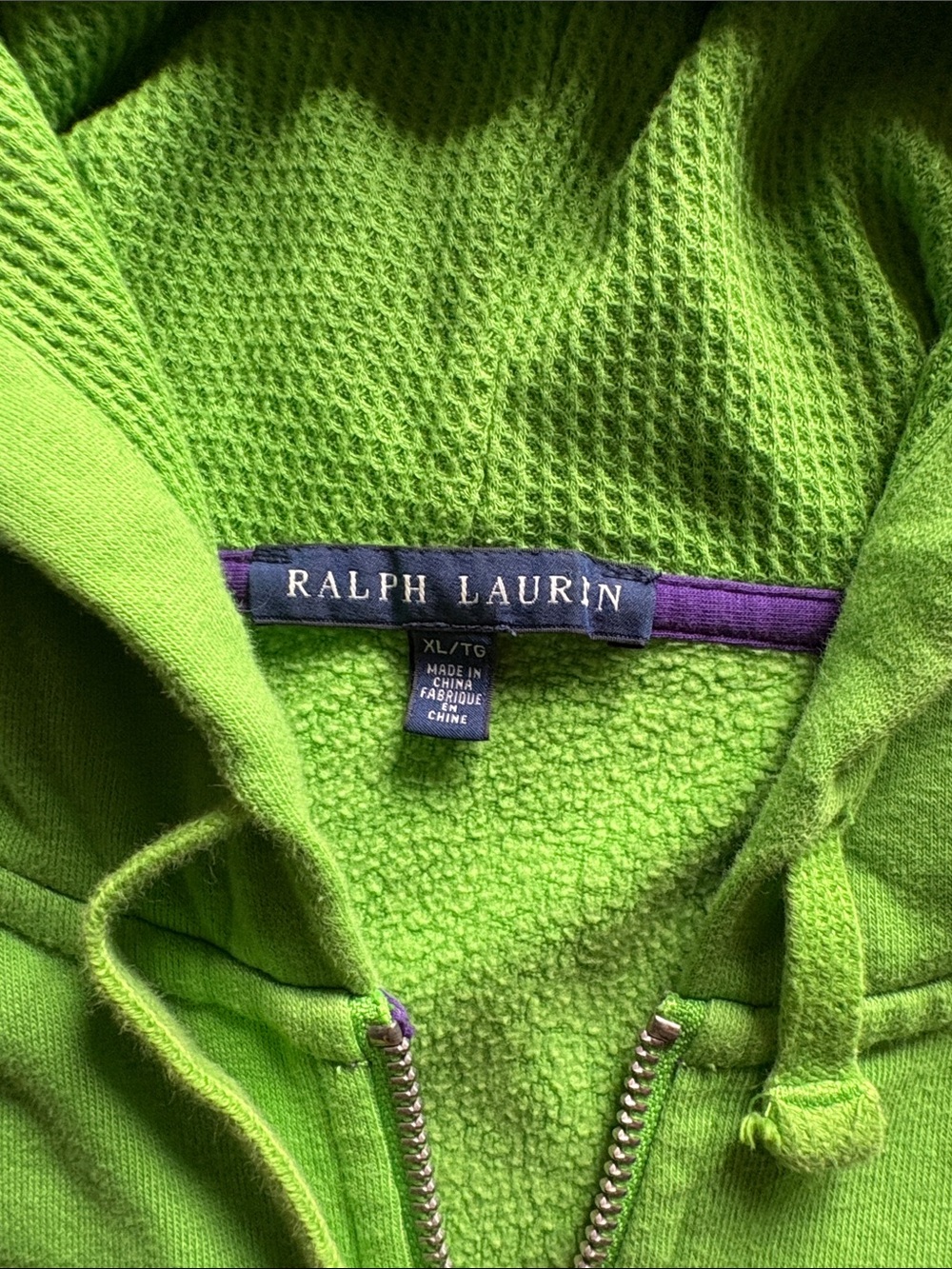 Ralph Lauren Womens Neon Green Zip Hoodie Polo Embroidered XL EUC - Picture 2 of 3